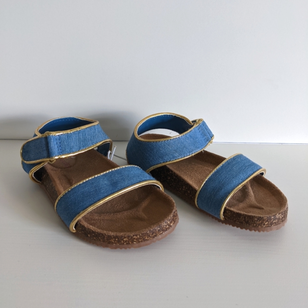 J Crew Cuts Size 10 Chambray and Gold Sandals